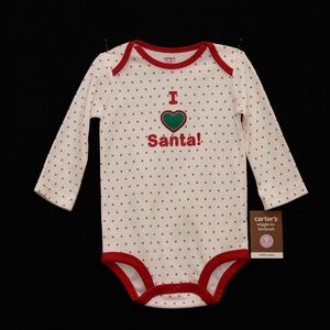 🐣🎄🎅NWT Carter’s “I love Santa” pok-a-dot bodysuit one piece baby girls